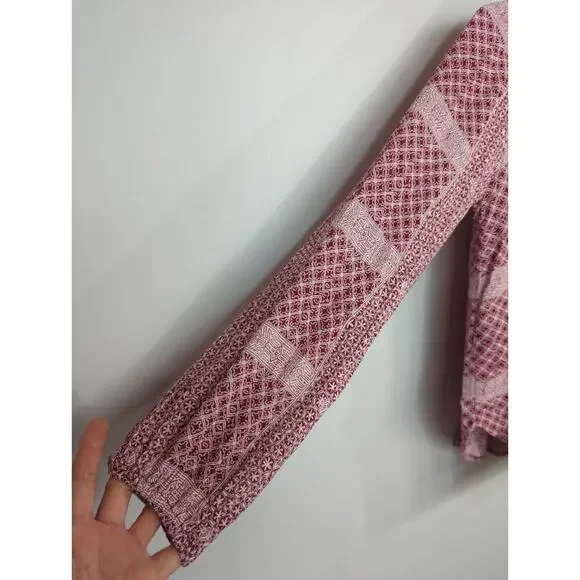 Abercrombie &‎ Fitch Red & White Patchwork Tie Neck Peasant Top Size S - Picture 6 of 9